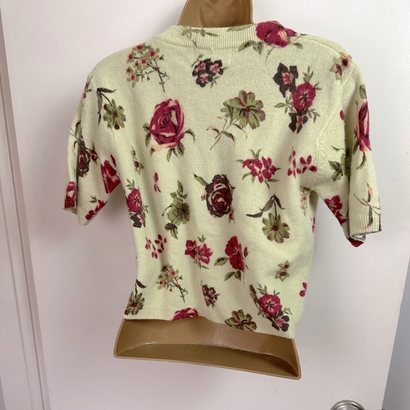 Twiggy Vintage Lambswool Rabbit Fur Green Red Rose Print Cropped Soft Sweater M - Picture 5 of 15